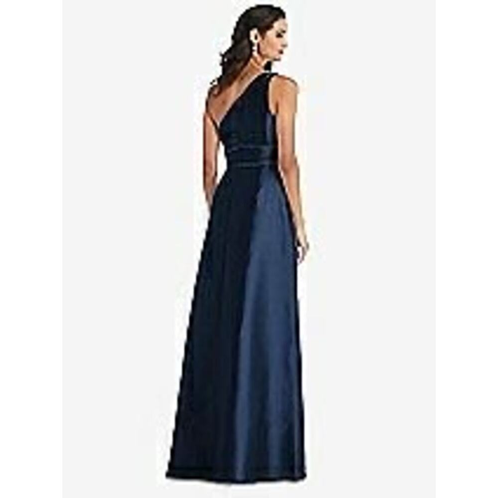 Alfred Sung Style D815 Draped One-Shoulder Satin Maxi Dress Size 14 - Picture 3 of 8
